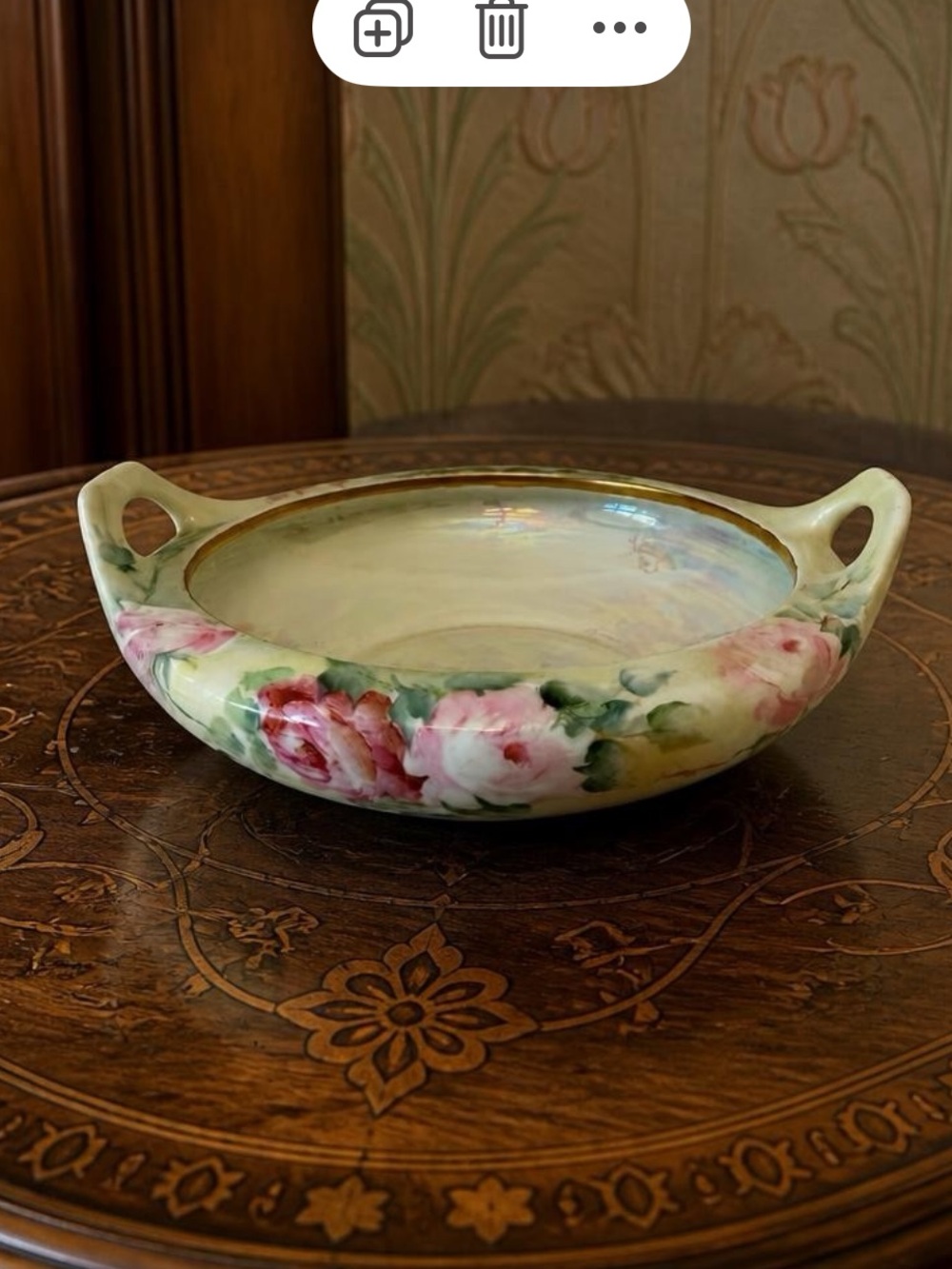 M&Z Austria Hand-Painted by Alyce Nyberg porcelain Console Bowl with Pink Rose